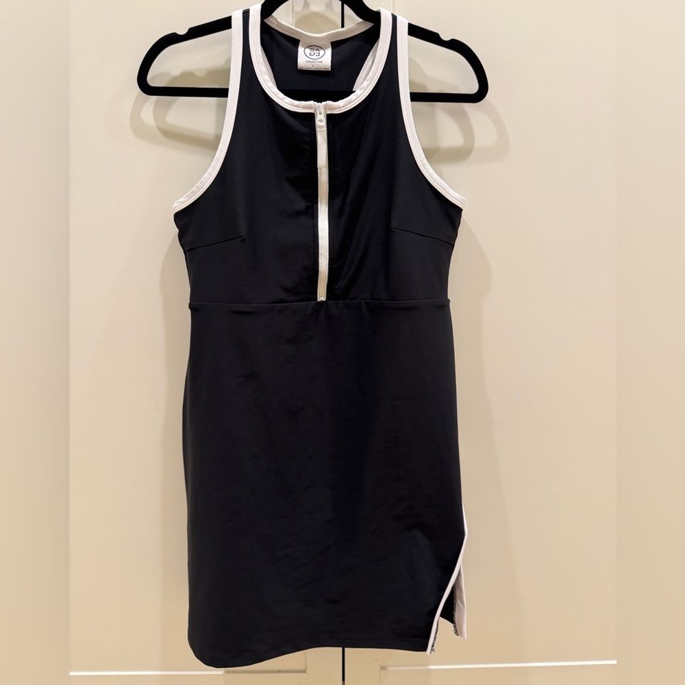 Black Tennis Dress with White Trim and Front Zip